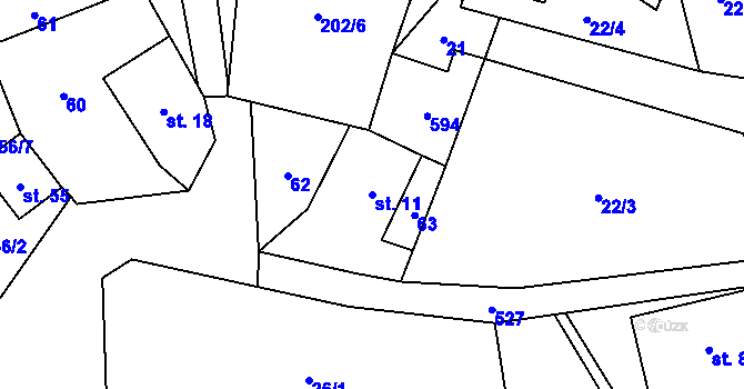 Parcela st. 11 v KÚ Hvězda pod Vlhoštěm, Katastrální mapa