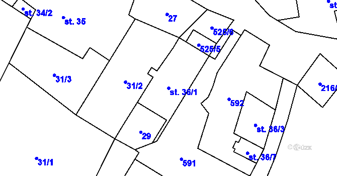 Parcela st. 36/1 v KÚ Hvězda pod Vlhoštěm, Katastrální mapa