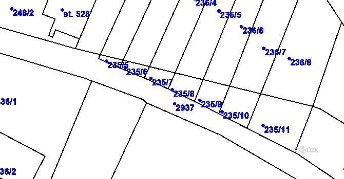 Parcela st. 235/8 v KÚ Ves Blížkovice, Katastrální mapa