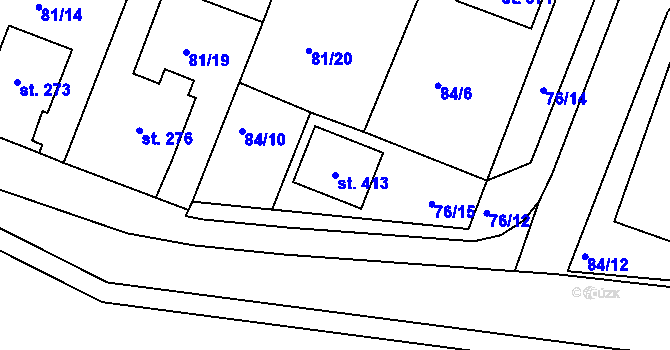 Parcela st. 413 v KÚ Městys Blížkovice, Katastrální mapa