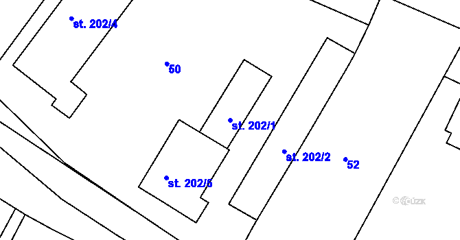 Parcela st. 202/1 v KÚ Městys Blížkovice, Katastrální mapa