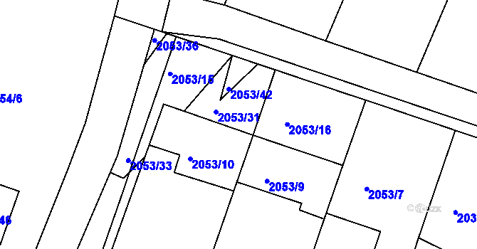 Parcela st. 2053/32 v KÚ Městys Blížkovice, Katastrální mapa