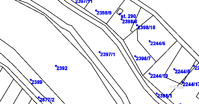 Parcela st. 2397/1 v KÚ Městys Blížkovice, Katastrální mapa