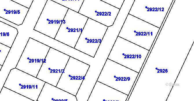 Parcela st. 2922 v KÚ Městys Blížkovice, Katastrální mapa