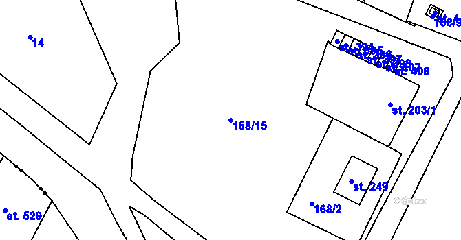 Parcela st. 168/15 v KÚ Městys Blížkovice, Katastrální mapa