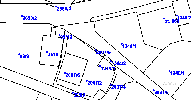 Parcela st. 2007/5 v KÚ Městys Blížkovice, Katastrální mapa