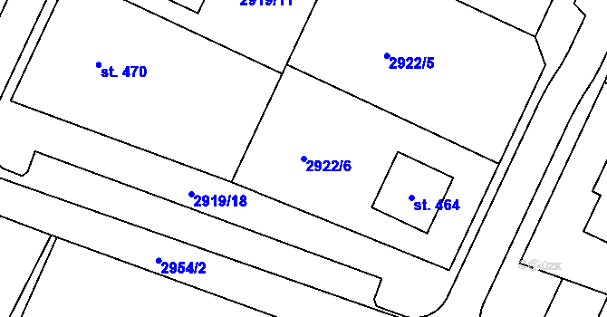 Parcela st. 2922/6 v KÚ Městys Blížkovice, Katastrální mapa
