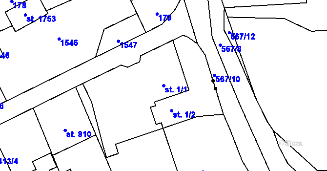 Parcela st. 1/1 v KÚ Blovice, Katastrální mapa