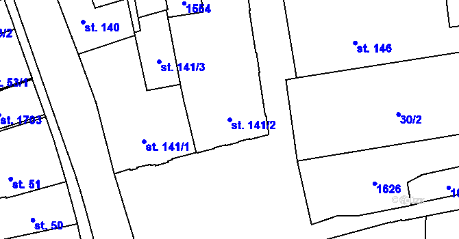 Parcela st. 141/2 v KÚ Blovice, Katastrální mapa
