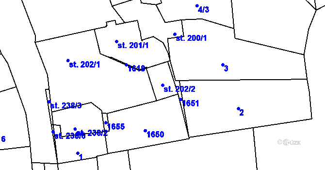 Parcela st. 202/2 v KÚ Blovice, Katastrální mapa