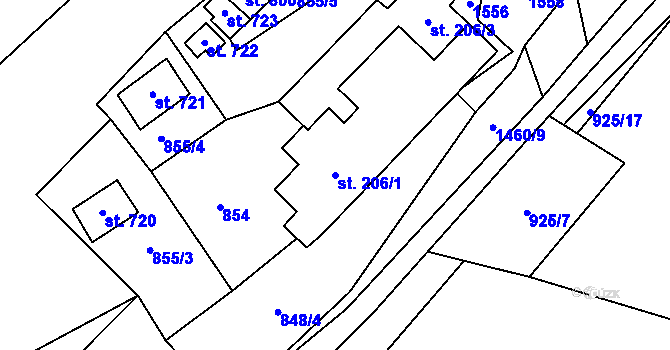 Parcela st. 206/1 v KÚ Blovice, Katastrální mapa