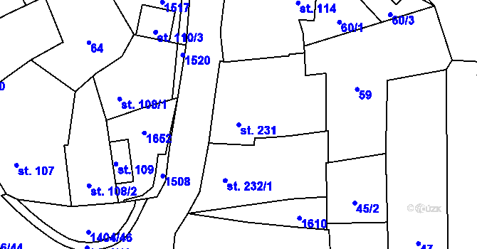 Parcela st. 231 v KÚ Blovice, Katastrální mapa