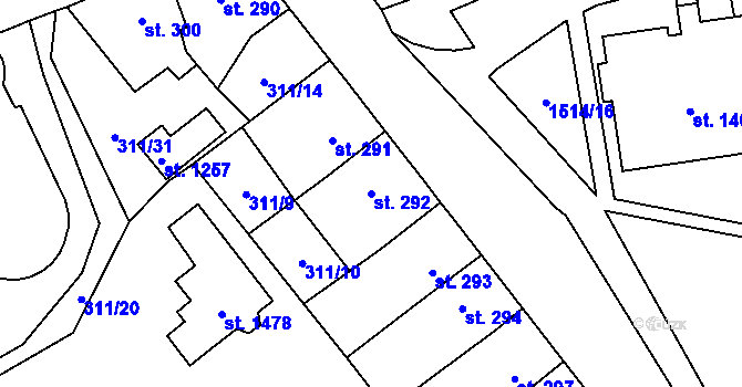 Parcela st. 292 v KÚ Blovice, Katastrální mapa