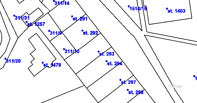 Parcela st. 293 v KÚ Blovice, Katastrální mapa