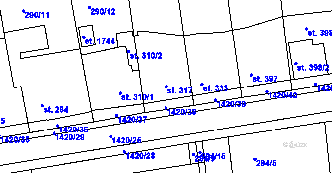 Parcela st. 317 v KÚ Blovice, Katastrální mapa