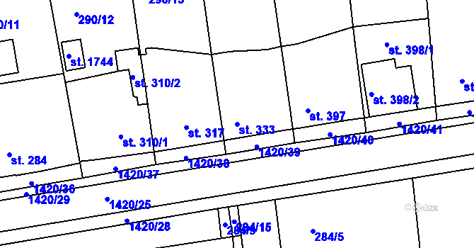 Parcela st. 333 v KÚ Blovice, Katastrální mapa