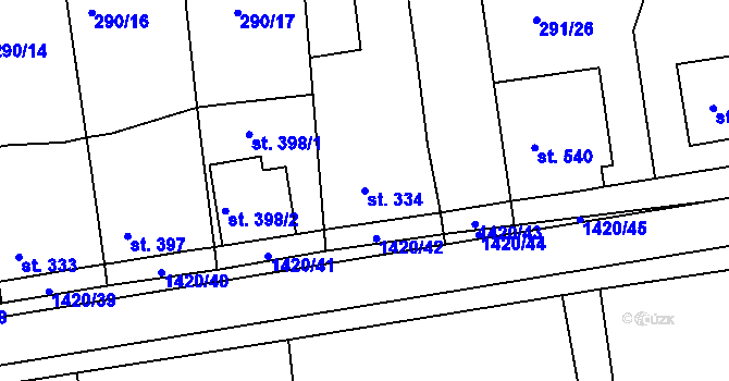 Parcela st. 334 v KÚ Blovice, Katastrální mapa