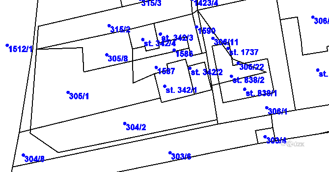 Parcela st. 342/1 v KÚ Blovice, Katastrální mapa