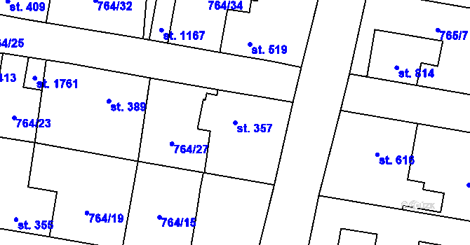 Parcela st. 357 v KÚ Blovice, Katastrální mapa