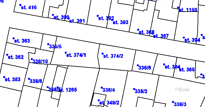 Parcela st. 374/2 v KÚ Blovice, Katastrální mapa