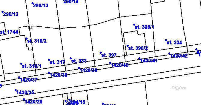 Parcela st. 397 v KÚ Blovice, Katastrální mapa