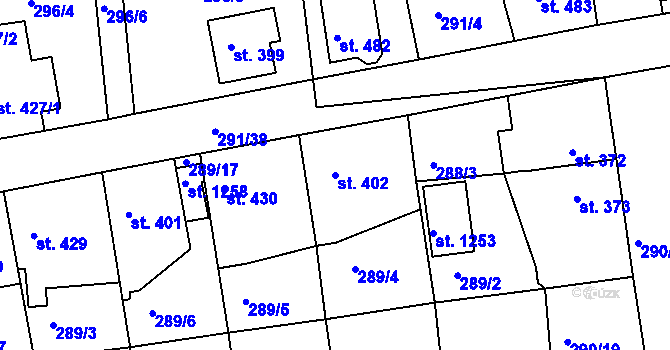 Parcela st. 402 v KÚ Blovice, Katastrální mapa