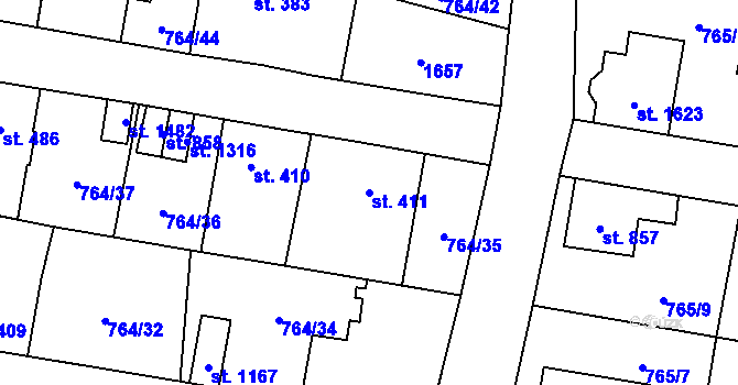 Parcela st. 411 v KÚ Blovice, Katastrální mapa