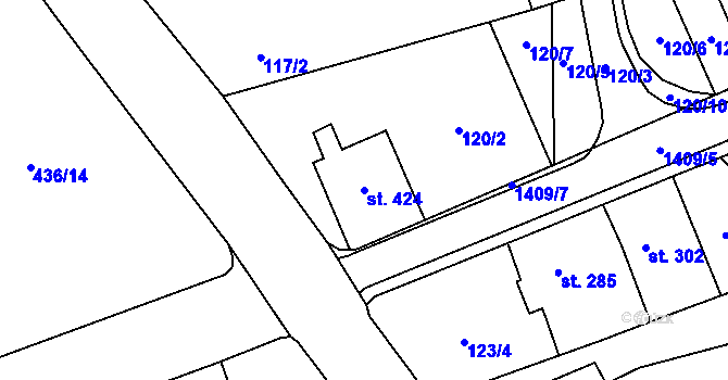 Parcela st. 424 v KÚ Blovice, Katastrální mapa