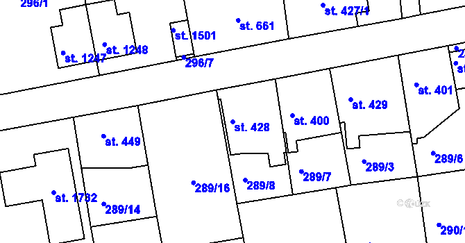Parcela st. 428 v KÚ Blovice, Katastrální mapa