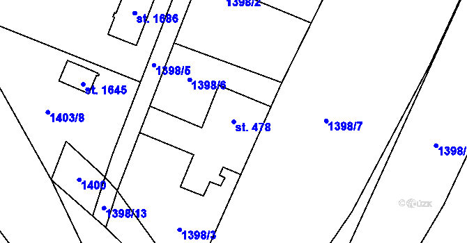 Parcela st. 478 v KÚ Blovice, Katastrální mapa