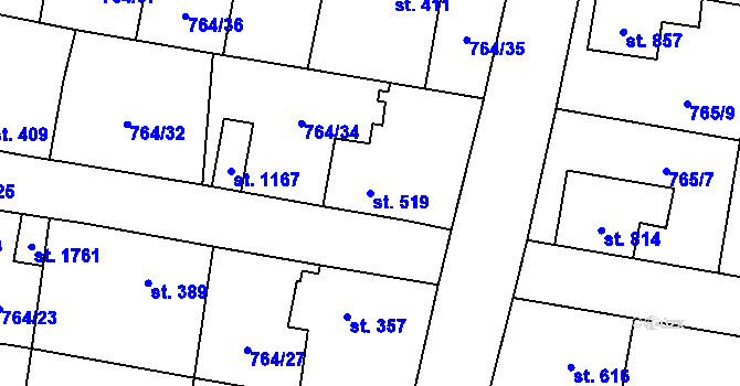 Parcela st. 519 v KÚ Blovice, Katastrální mapa