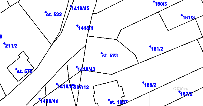 Parcela st. 523 v KÚ Blovice, Katastrální mapa