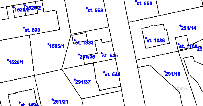 Parcela st. 545 v KÚ Blovice, Katastrální mapa