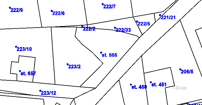 Parcela st. 555 v KÚ Blovice, Katastrální mapa