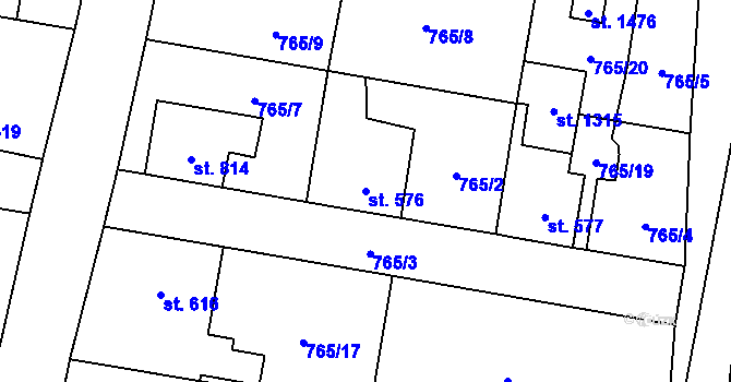 Parcela st. 576 v KÚ Blovice, Katastrální mapa