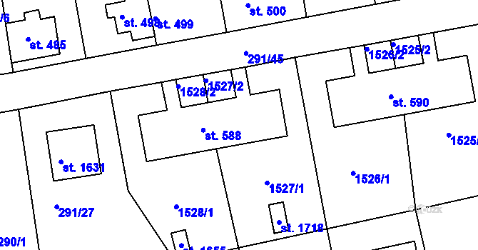 Parcela st. 588 v KÚ Blovice, Katastrální mapa