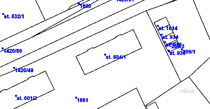 Parcela st. 604/1 v KÚ Blovice, Katastrální mapa