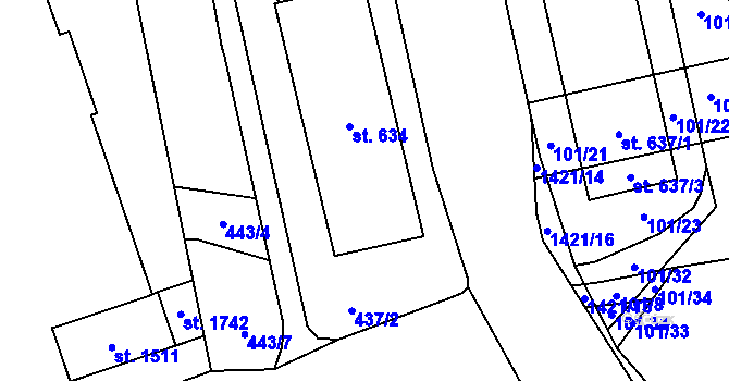 Parcela st. 634 v KÚ Blovice, Katastrální mapa