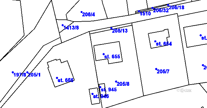 Parcela st. 655 v KÚ Blovice, Katastrální mapa