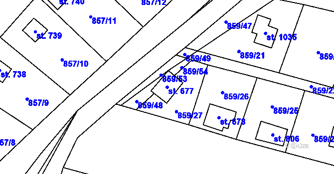 Parcela st. 677 v KÚ Blovice, Katastrální mapa
