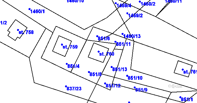 Parcela st. 760 v KÚ Blovice, Katastrální mapa
