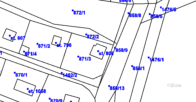 Parcela st. 808 v KÚ Blovice, Katastrální mapa