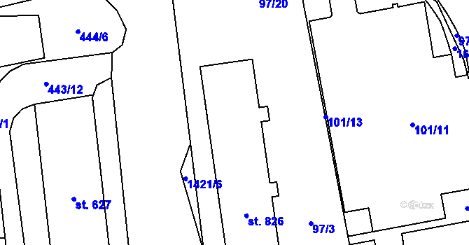 Parcela st. 826 v KÚ Blovice, Katastrální mapa
