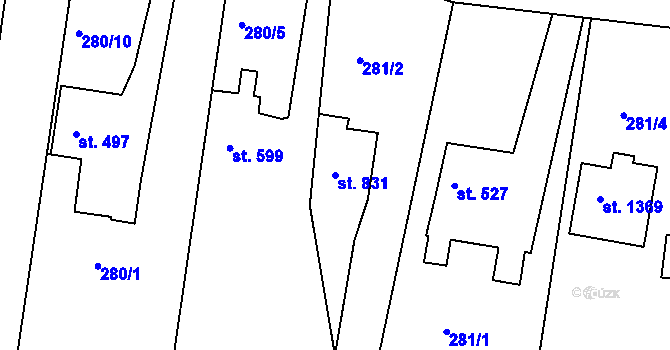 Parcela st. 831 v KÚ Blovice, Katastrální mapa