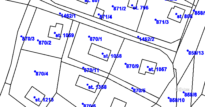 Parcela st. 1058 v KÚ Blovice, Katastrální mapa