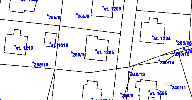 Parcela st. 1205 v KÚ Blovice, Katastrální mapa