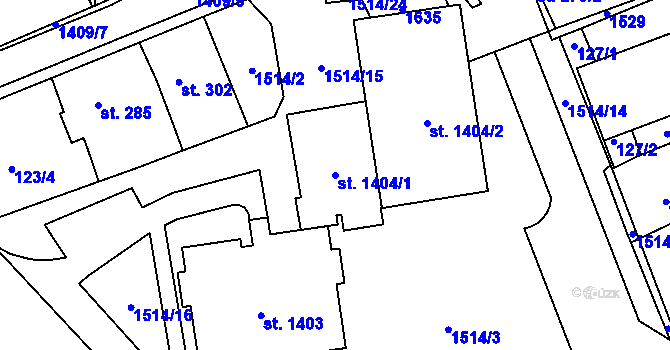 Parcela st. 1404/1 v KÚ Blovice, Katastrální mapa