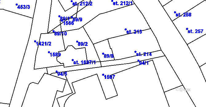Parcela st. 89/8 v KÚ Blovice, Katastrální mapa