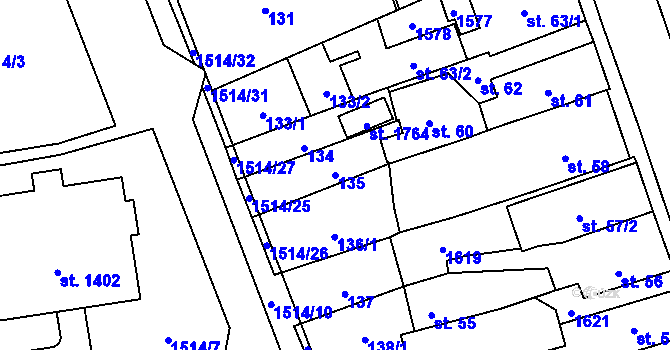 Parcela st. 135 v KÚ Blovice, Katastrální mapa