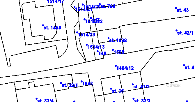 Parcela st. 148 v KÚ Blovice, Katastrální mapa